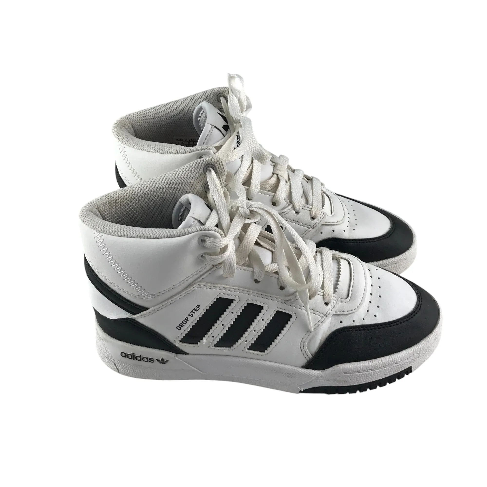 Adidas Drop Step trainers shoes size 4.5 white and black high tops with laces