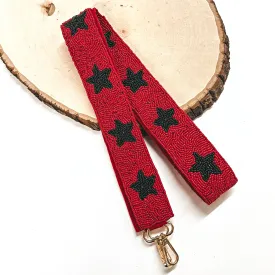 Beaded Purse Strap with Stars in Red and Black