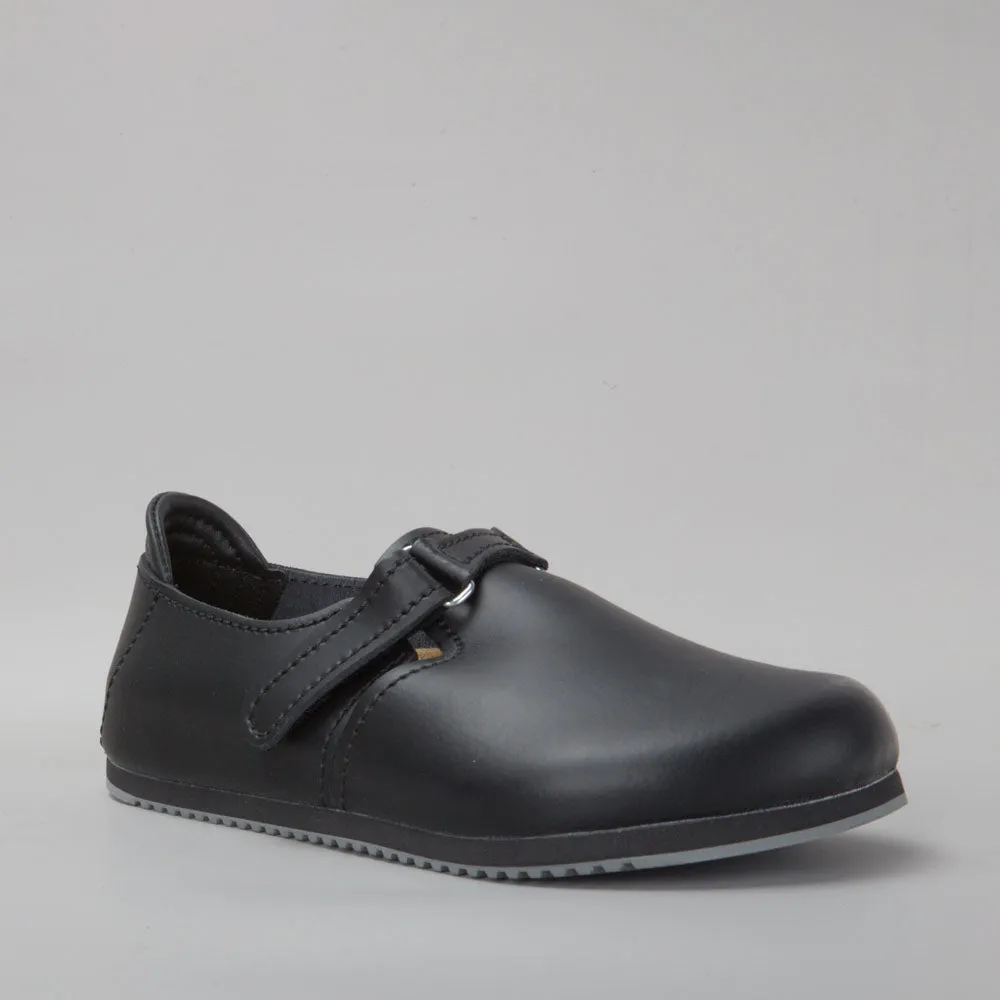 BIRKENSTOCK LINZ BLACK SMOOTH LEATHER CLOGS