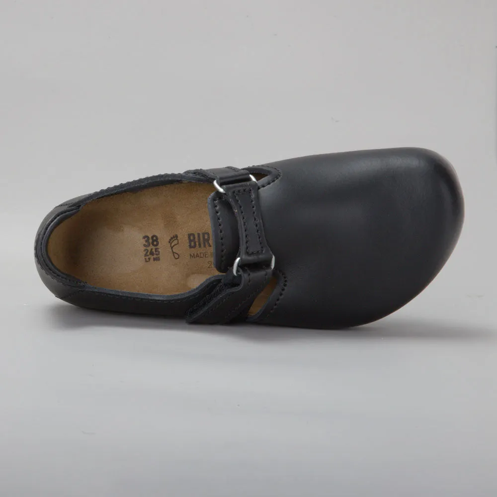 BIRKENSTOCK LINZ BLACK SMOOTH LEATHER CLOGS