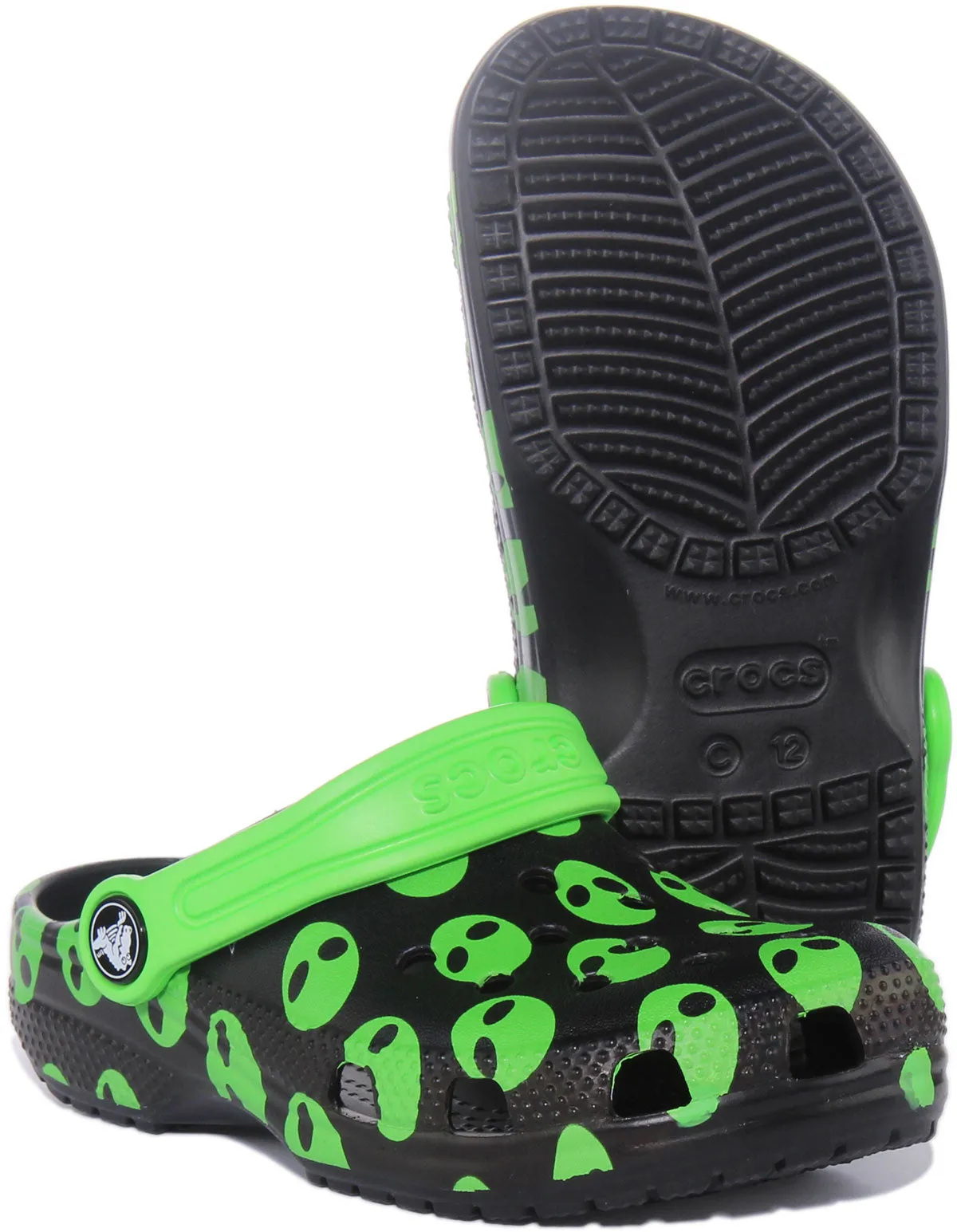 Crocs Classic Junior In Black Green Aliens For Kids