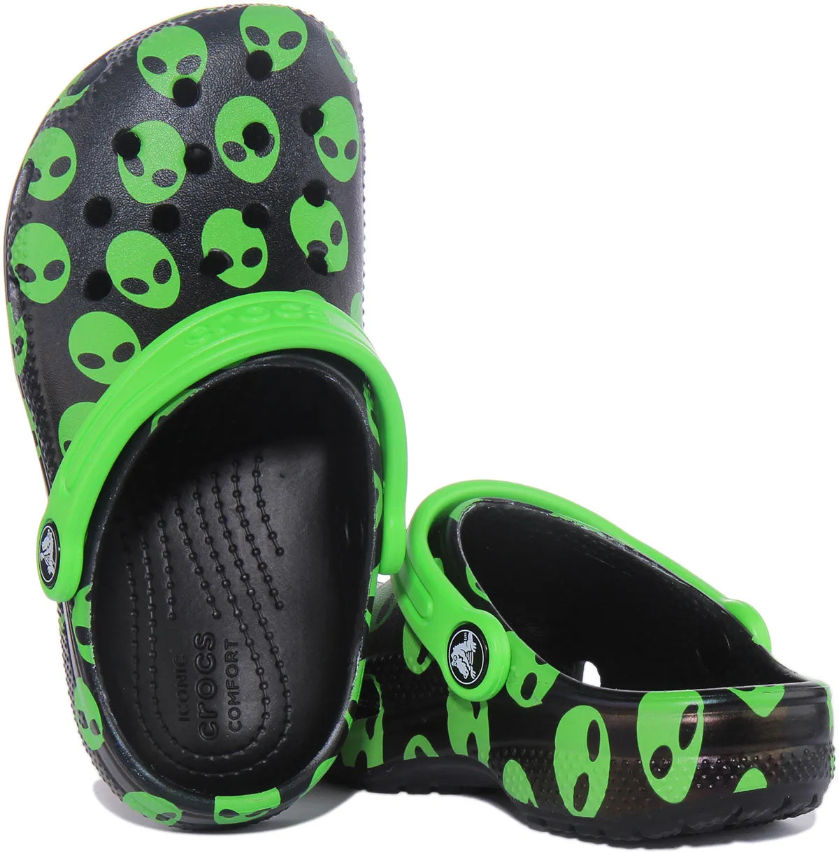 Crocs Classic Junior In Black Green Aliens For Kids