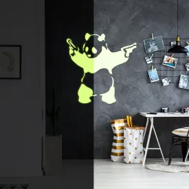 Glow In Dark Banksy Panda With Shooting Guns Wall Sticker - Night Glowing Graffiti Gun Bear Vinyl Decal