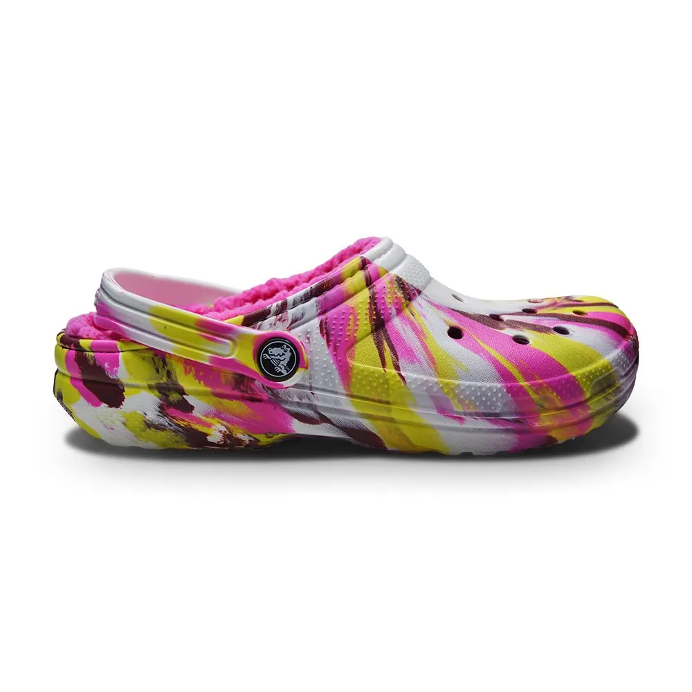 Juniors Ladies Crocs Classic Lined Marbled Clogs - 207773 6RW - Pink