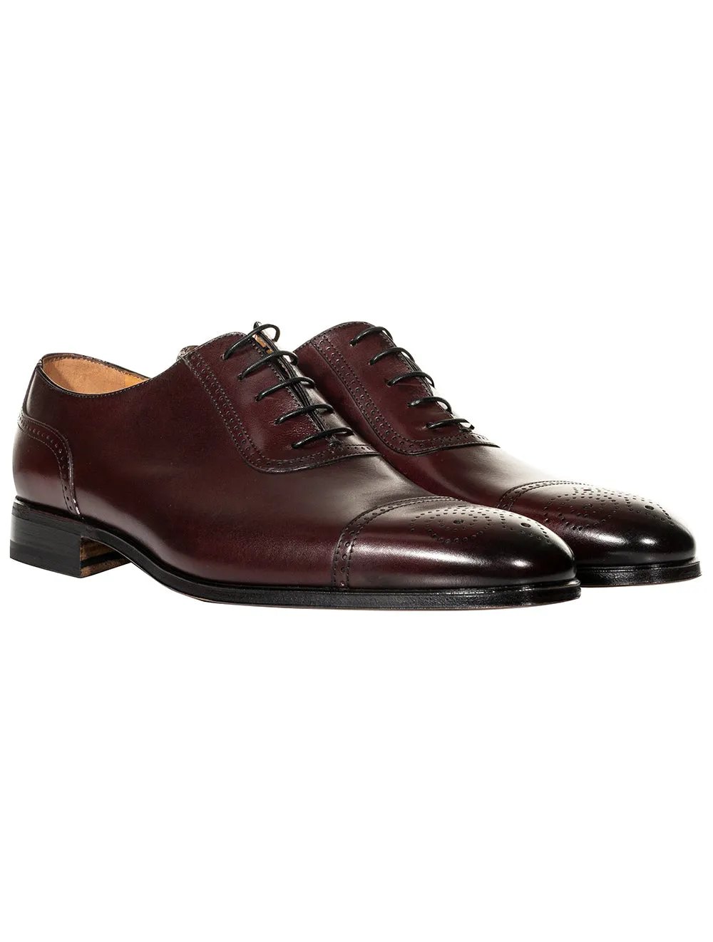 Leather Toe Cap Shoes Burgundy