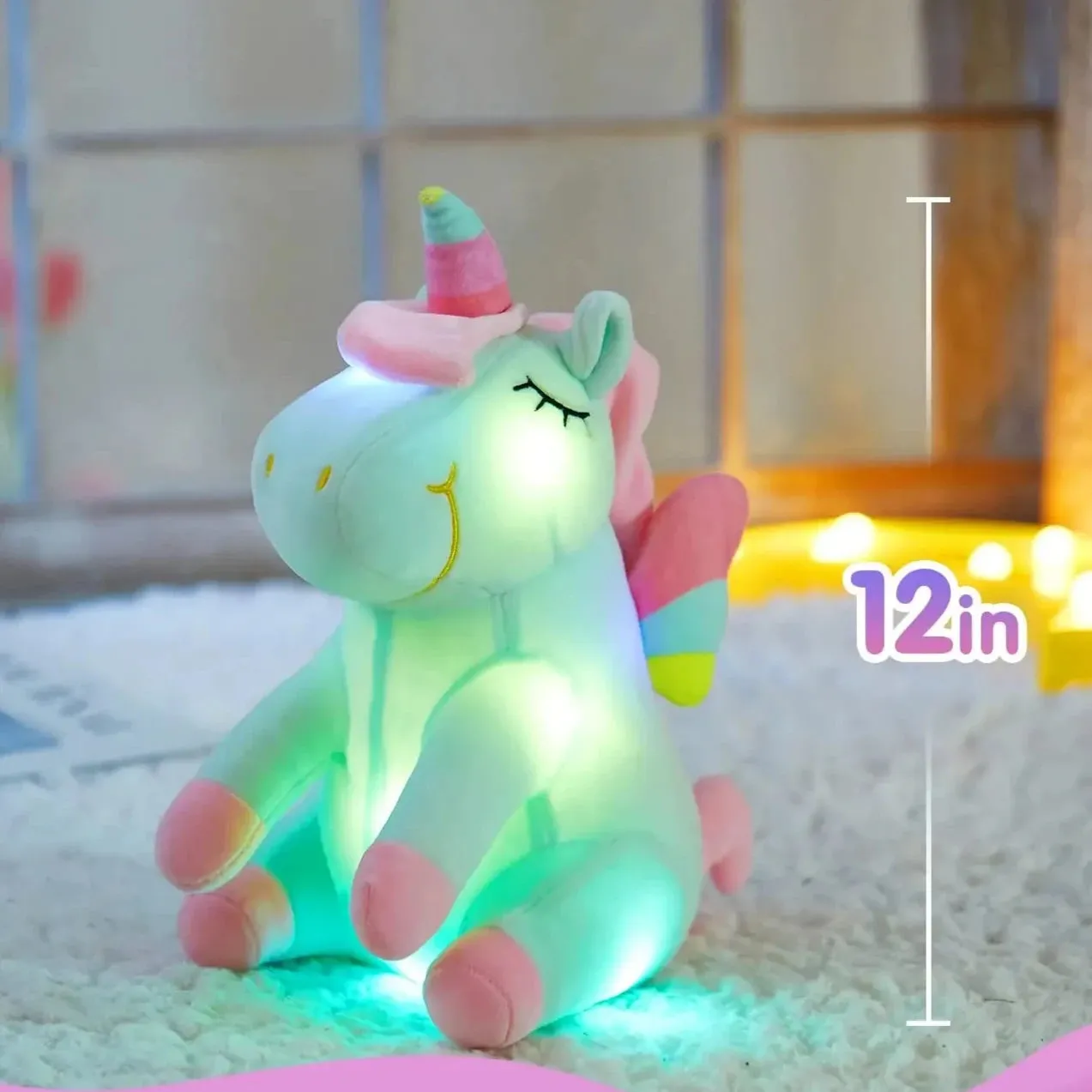 "Magical Unicorn Night Light: Soft Plush Comfort with LED Glow (Music or Non-Music Options!)"