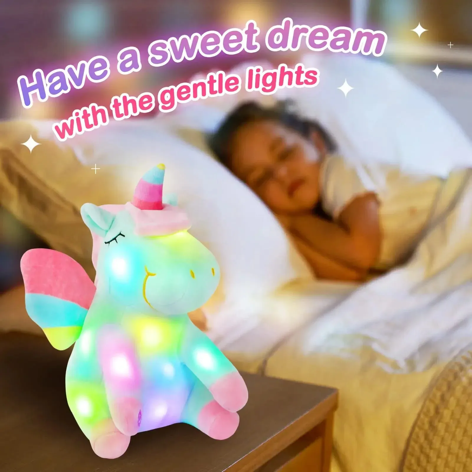 "Magical Unicorn Night Light: Soft Plush Comfort with LED Glow (Music or Non-Music Options!)"