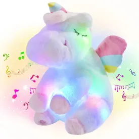 "Magical Unicorn Night Light: Soft Plush Comfort with LED Glow (Music or Non-Music Options!)"