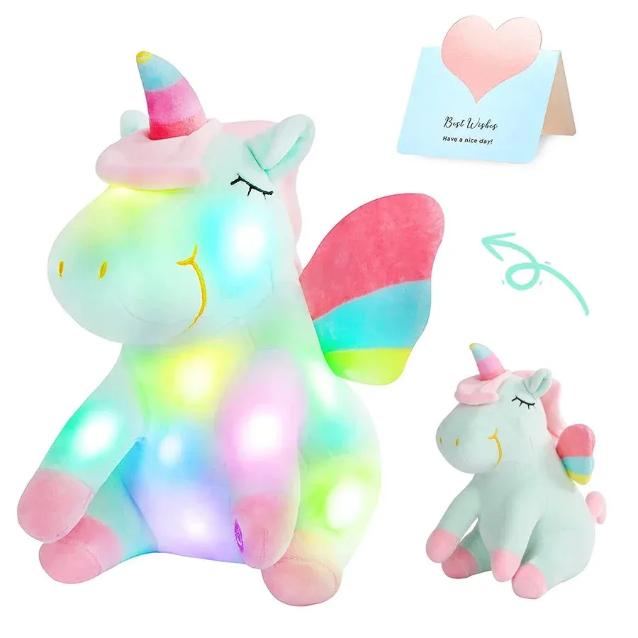 "Magical Unicorn Night Light: Soft Plush Comfort with LED Glow (Music or Non-Music Options!)"