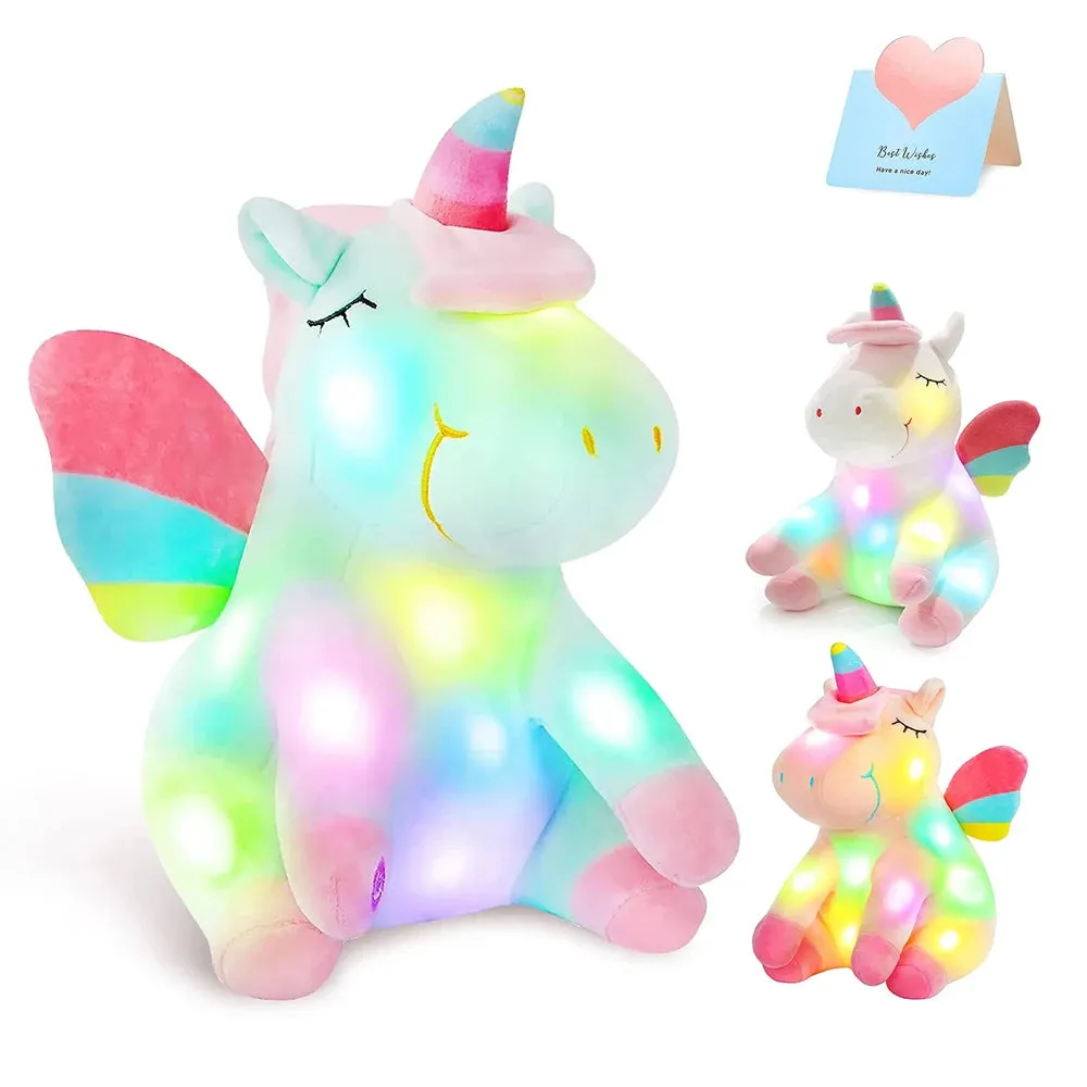 "Magical Unicorn Night Light: Soft Plush Comfort with LED Glow (Music or Non-Music Options!)"