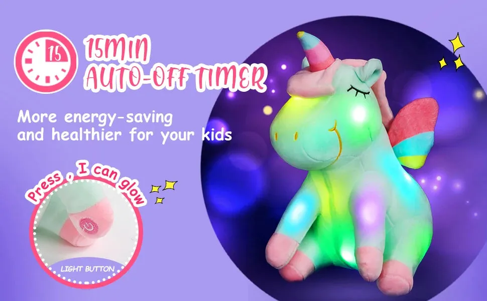 "Magical Unicorn Night Light: Soft Plush Comfort with LED Glow (Music or Non-Music Options!)"