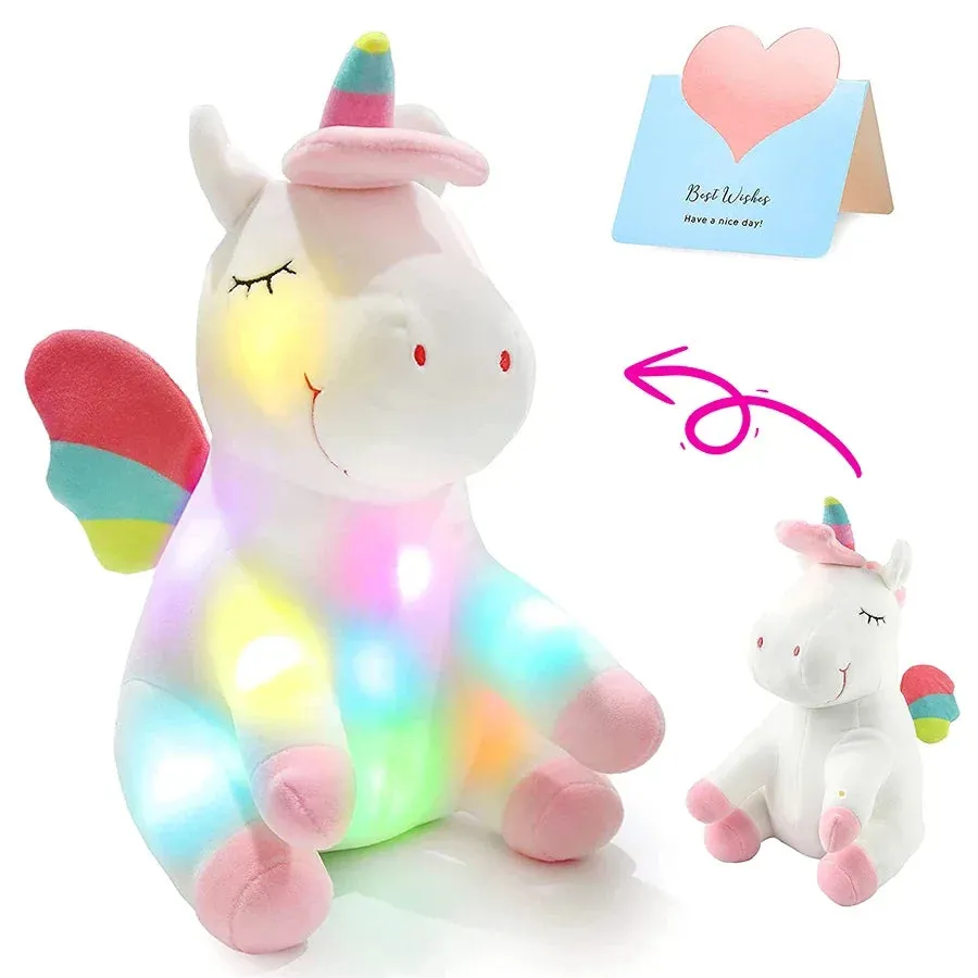 "Magical Unicorn Night Light: Soft Plush Comfort with LED Glow (Music or Non-Music Options!)"