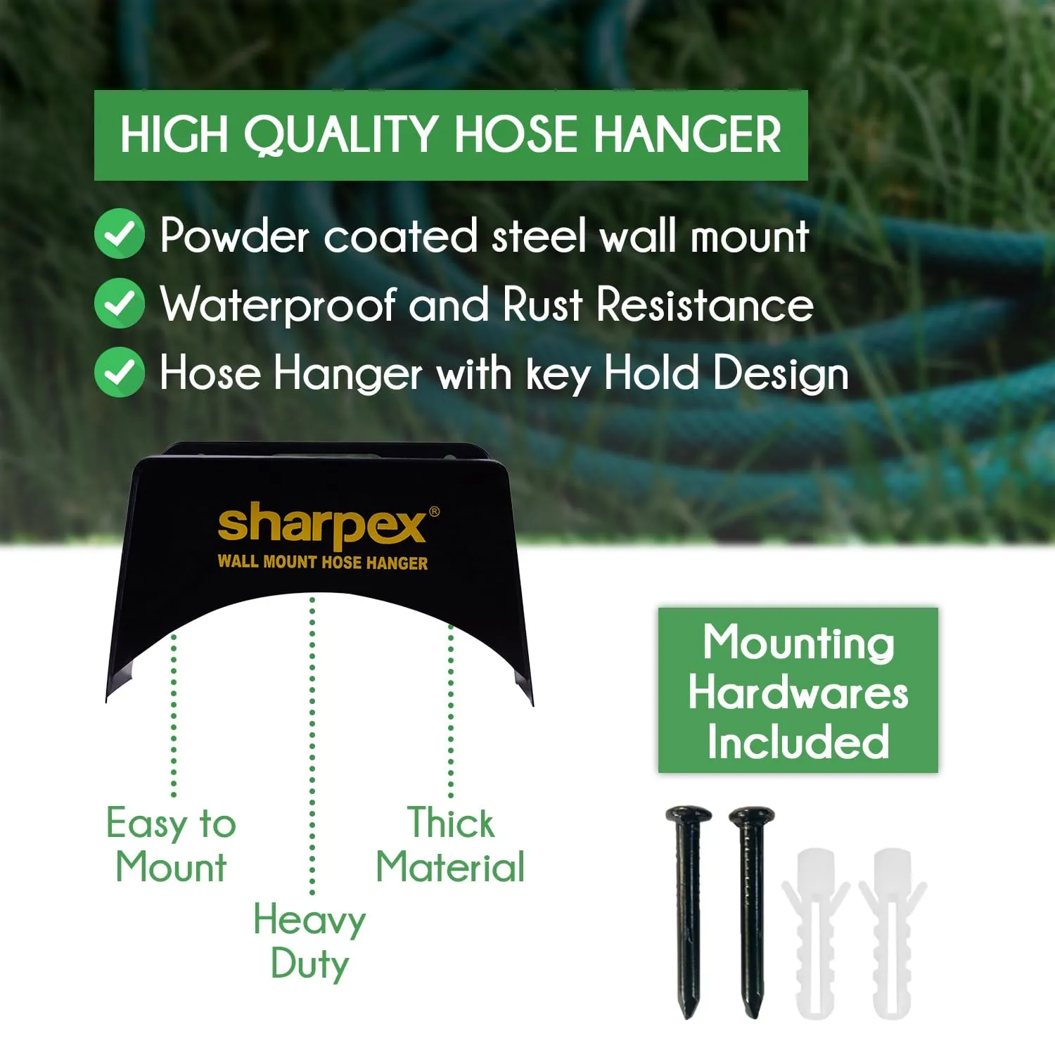 Sharpex Wall Mount Hose Hanger with Durable Steel Material (Black)